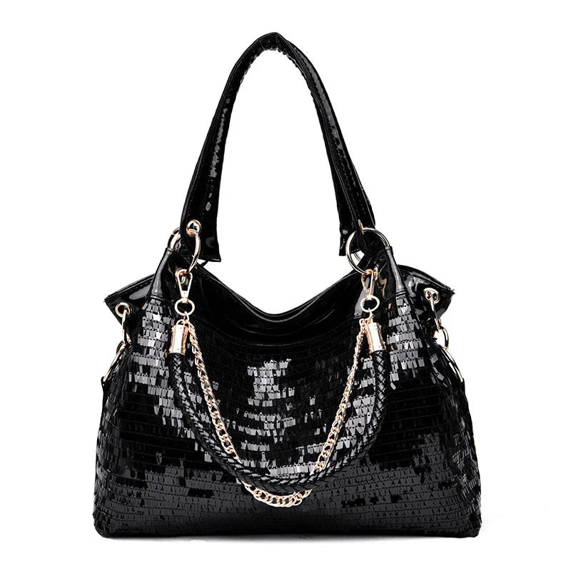 Women's PU Leather Shoulder Bag Sequined Patent Leather Bag