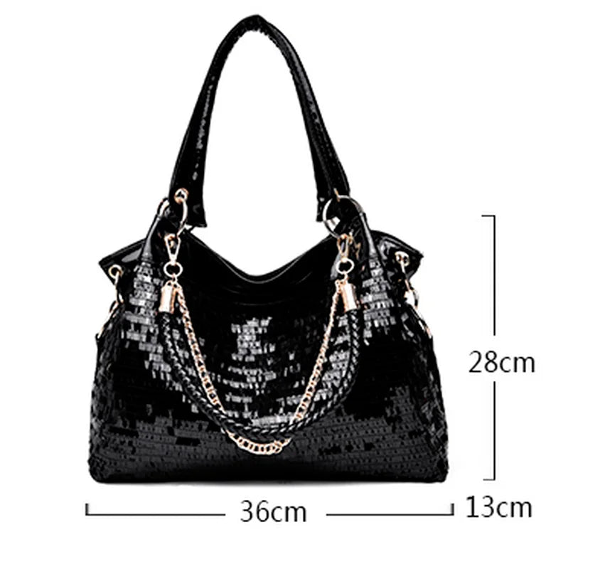 Women's PU Leather Shoulder Bag Sequined Patent Leather Bag