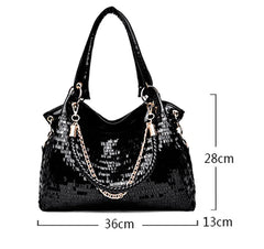 Women's PU Leather Shoulder Bag Sequined Patent Leather Bag