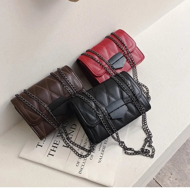 Women's Solid Chain Messenger Bag Shoulder Bag