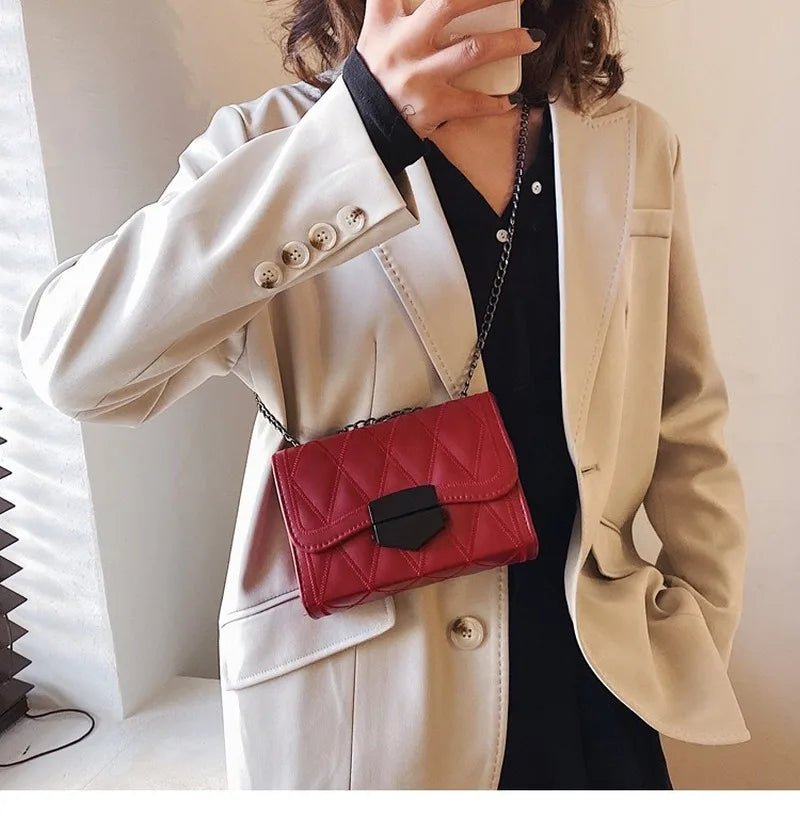 Women's Solid Chain Messenger Bag Shoulder Bag