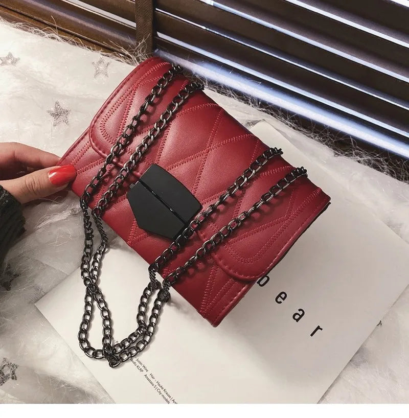 Women's Solid Chain Messenger Bag Shoulder Bag