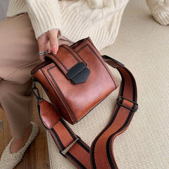 Women's PU Leather Shoulder Bag Retro Messenger Bucket Bag