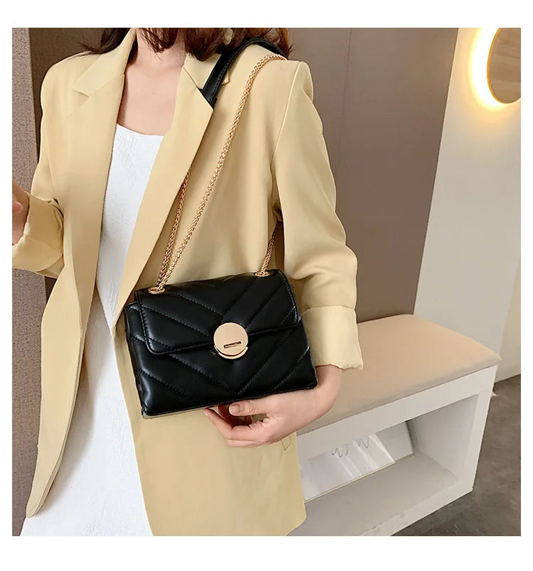 Women's PU Leather Messenger Bag Chain Shoulder Bag