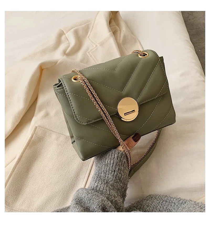 Women's PU Leather Messenger Bag Chain Shoulder Bag