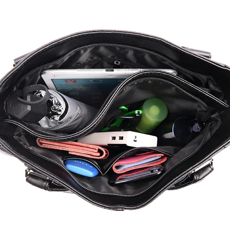 Women's PU Leather Tote Bag Solid Stitching Shoulder Messenger Bag