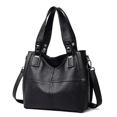 Women's PU Leather Tote Bag Solid Stitching Shoulder Messenger Bag