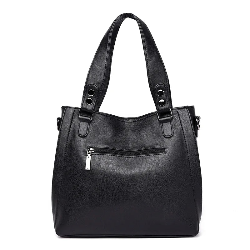 Women's PU Leather Tote Bag Solid Stitching Shoulder Messenger Bag