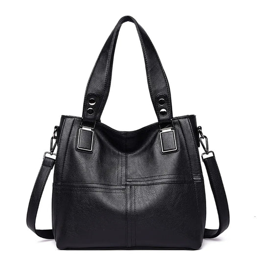 Women's PU Leather Tote Bag Solid Stitching Shoulder Messenger Bag