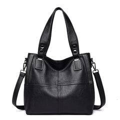 Women's PU Leather Tote Bag Solid Stitching Shoulder Messenger Bag