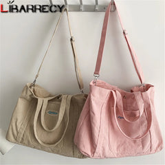 Corduroy Shoulder Bag for Women Zipper Handbag Large Capacity Tote