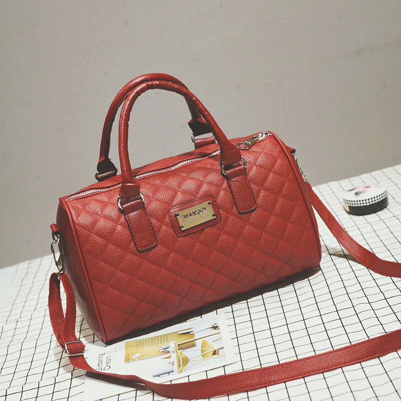 Women's Bag PU Leather Messenger Handbag Diamond Check Shoulder