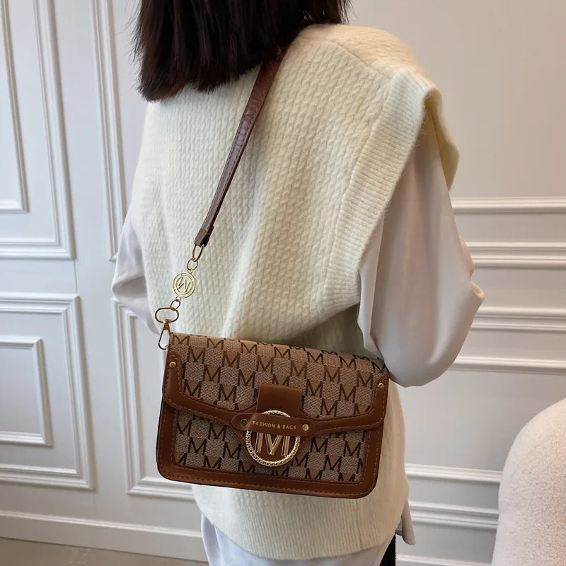 Retro Letter PU Leather Shoulder Bag Women Hobos Handbags