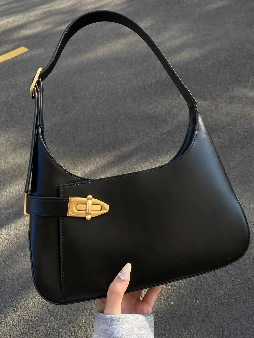 Retro Solid PU Leather Underarm Bag Hobos Handbags