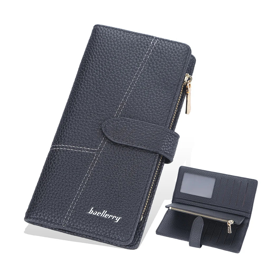 Women's Long Wallet Zipper Handbag Lychee Pattern