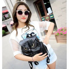 Women's PU Leather Owl Backpack Cartoon Casual Travel School Shoulder Bag