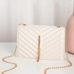 Tassel Small Square Bag with Metal Chain PU Leather Crossbody Bag