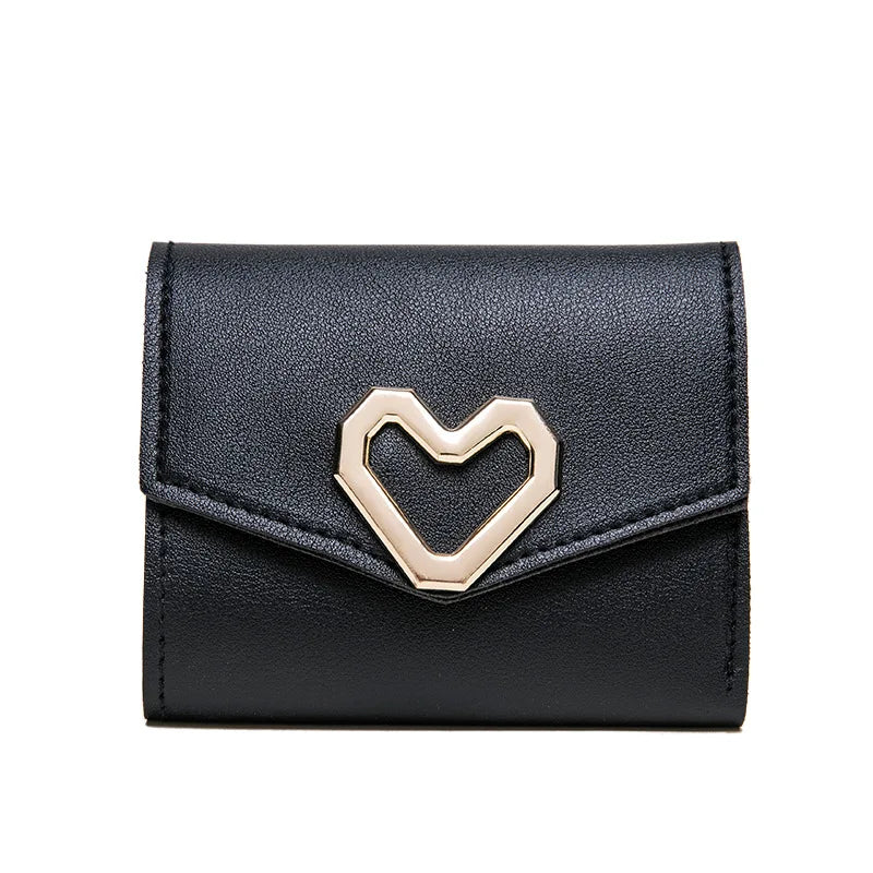 Women's Triple Fold Wallet Pu Leather Heart Handbag Red Mini Wallet