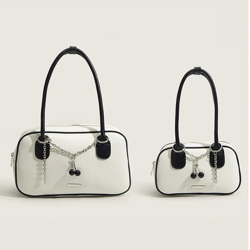 Women's Vintage Shoulder Bag Chain Cherry Pendant Handbag Large Capacity