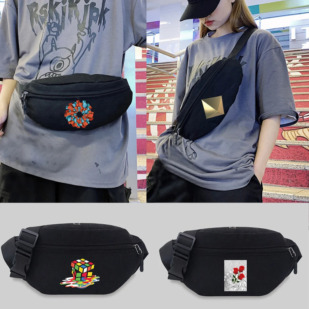 3D Pattern Waist Bag Chest Messenger Crossbody Sport Bag Travel Phone Purses
