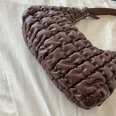 Women's Shoulder Bag Pleated PU Leather Embroidery Check Hobos Handbag