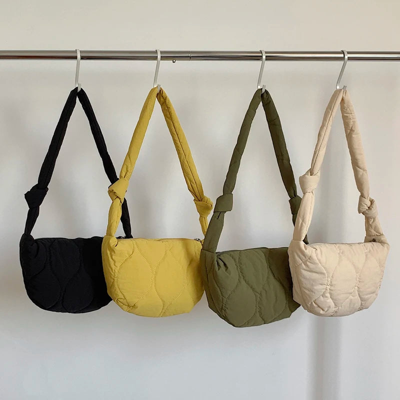 Women's Quilted Hobo Bag Crossbody Shoulder Bag with Knotted Straps