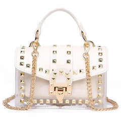 Small Pink Yellow PVC Rivet Women Handbag Soft Shoulder Bag