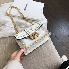 Small Pink Yellow PVC Rivet Women Handbag Soft Shoulder Bag