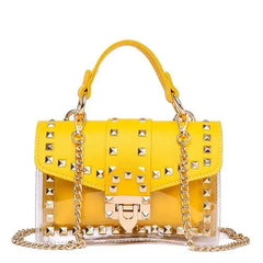Small Pink Yellow PVC Rivet Women Handbag Soft Shoulder Bag