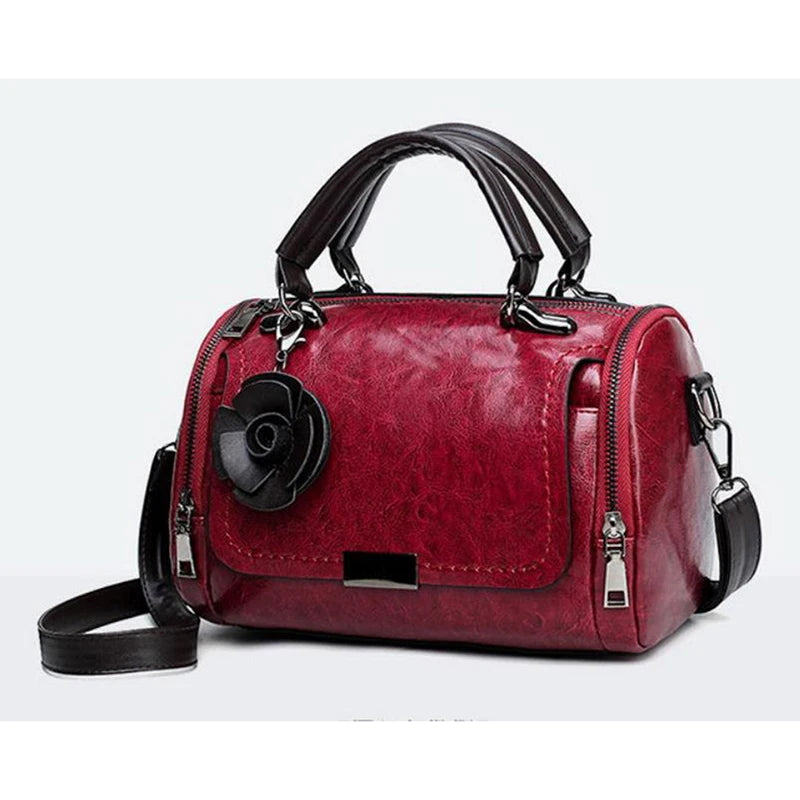 Flowers Pendant Handbag Women's Boston Bag Single Shoulder Bag
