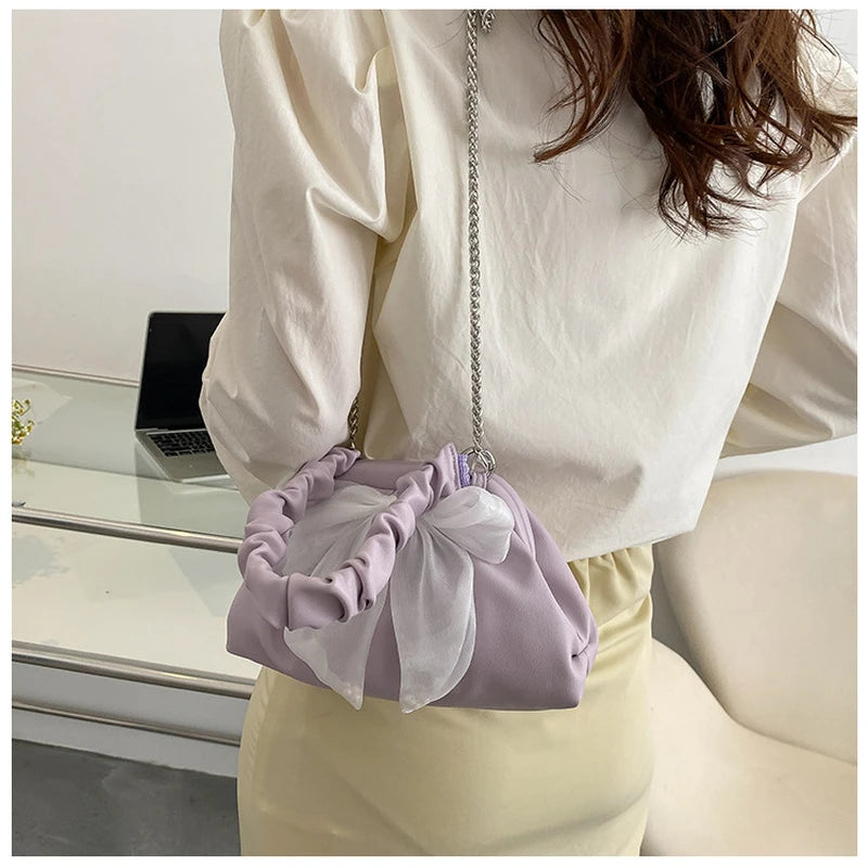 Rhinestone Bow Lipstick Bag Chain Messenger Bag