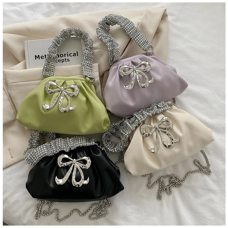 Rhinestone Bow Lipstick Bag Chain Messenger Bag