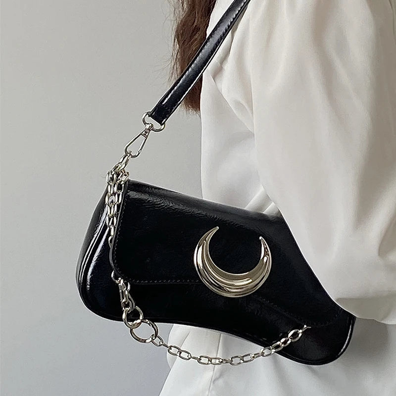 Women's Shoulder Bag Purses Moon Lock Underarm Retro Small Tote