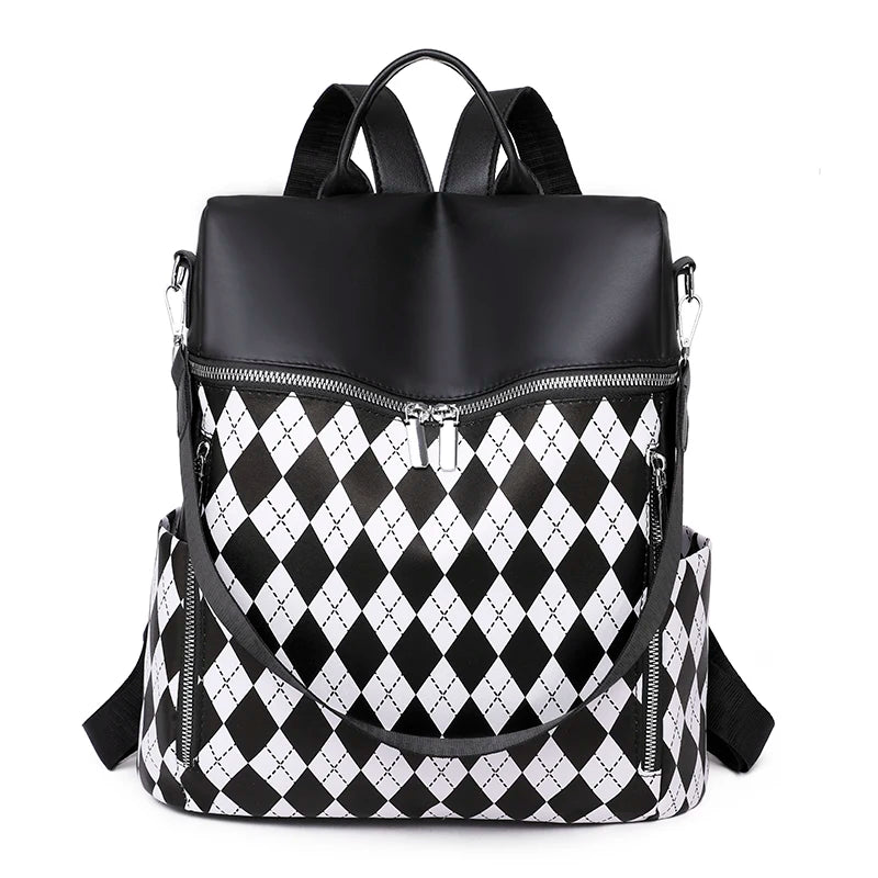 Women's Diamond Lattice Leather Backpack High Anti Theft Bagpack