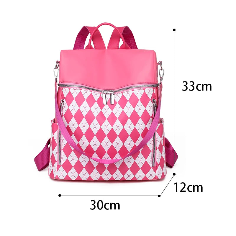 Women's Diamond Lattice Leather Backpack High Anti Theft Bagpack