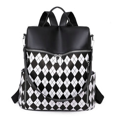 Women's Diamond Lattice Leather Backpack High Anti Theft Bagpack