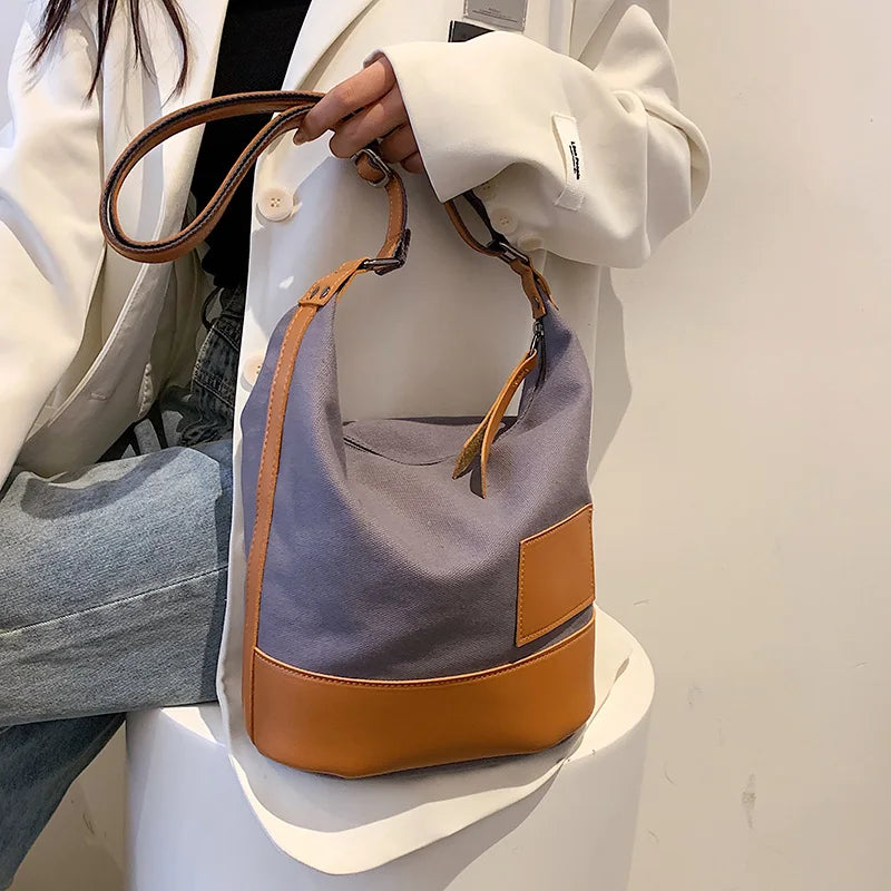 Patchwork Canvas Women Shoulder Bag Travel Outside Shopping Bag