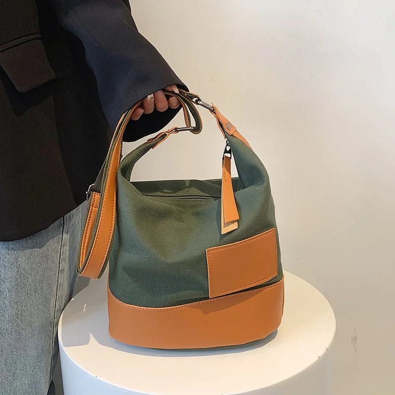 Patchwork Canvas Women Shoulder Bag Travel Outside Shopping Bag