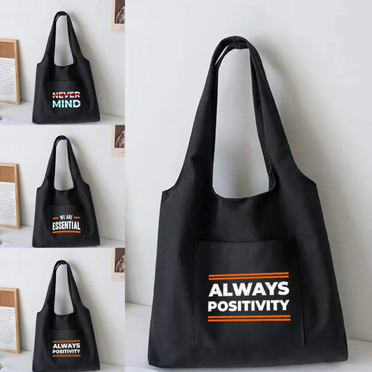 Phrase Printing Canvas Vest Bag Women Reusable Shopper Shopping Bags