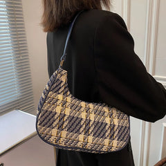 Plaid Canvas Women's Bag Crescent Shoulder Bag