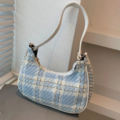 Plaid Canvas Women's Bag Crescent Shoulder Bag