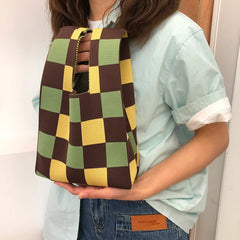 Plaid Knitting Women Shoulder Bag Hollow Out Tote Female Handbag