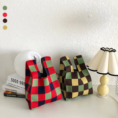 Plaid Knitting Women Shoulder Bag Hollow Out Tote Female Handbag
