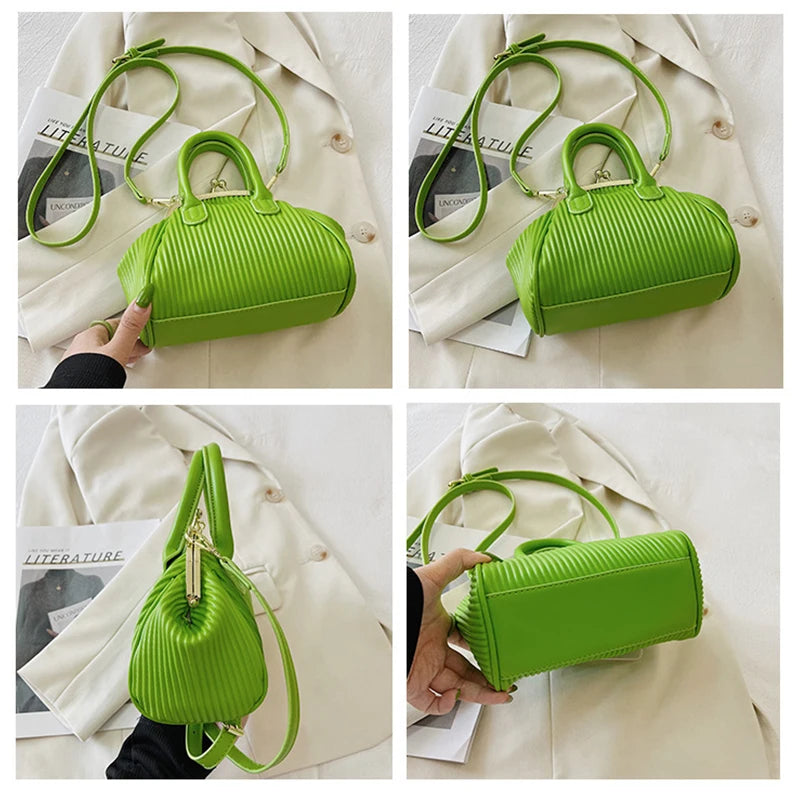 Pleated Handbag with Handle Lattice Shoulder Bag