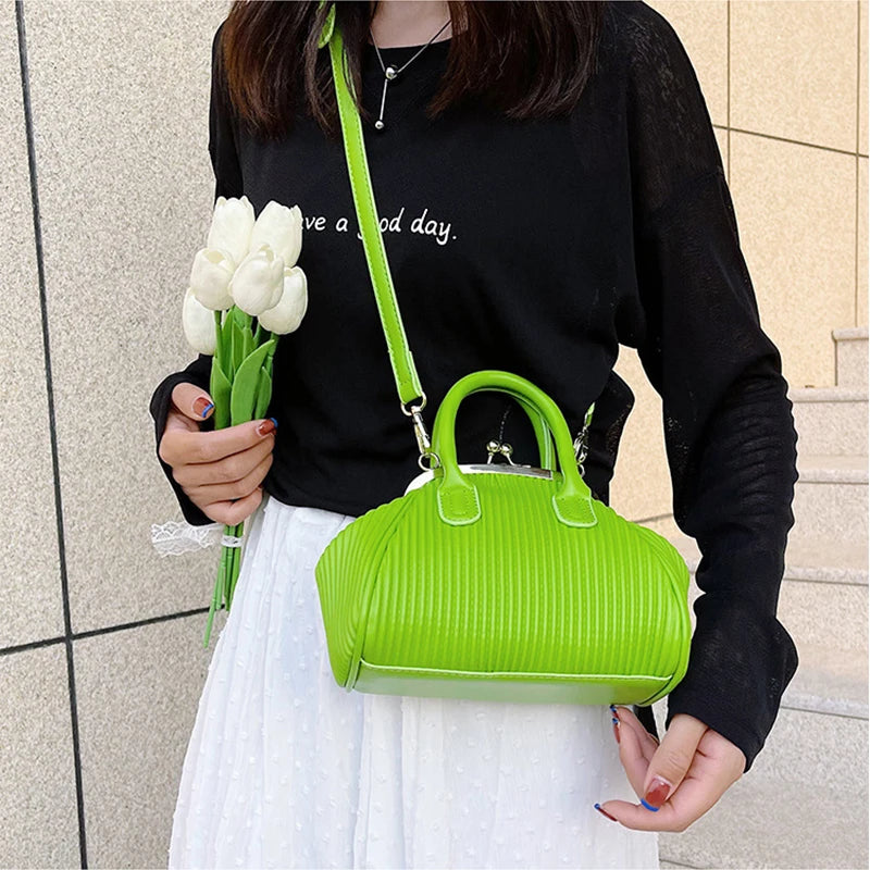 Pleated Handbag with Handle Lattice Shoulder Bag