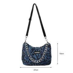Leopard Flower Print Plush Handbag Chain Tote Bags