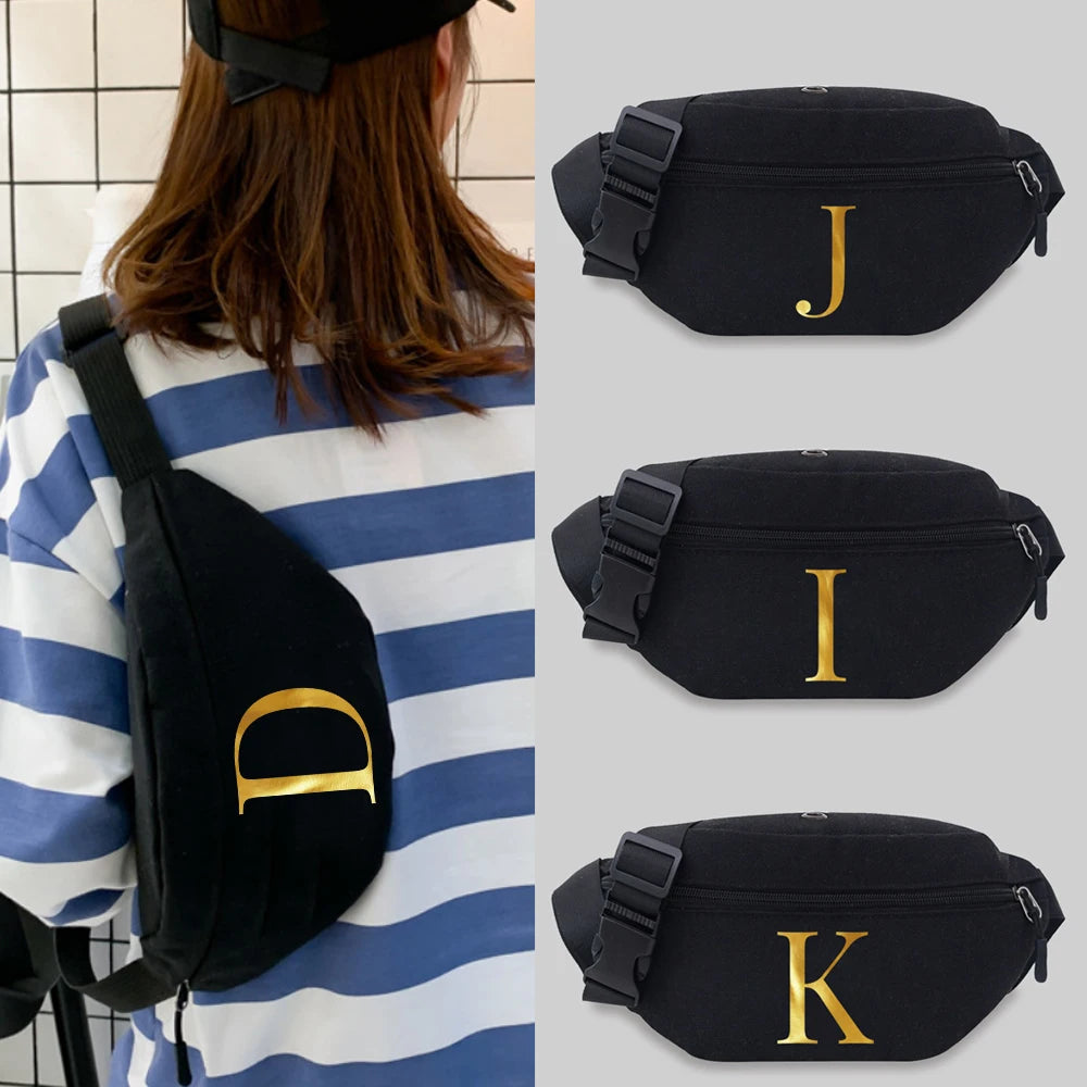 Canvas Messenger Waist Bag 26 Letter Name Pattern Fanny Pack