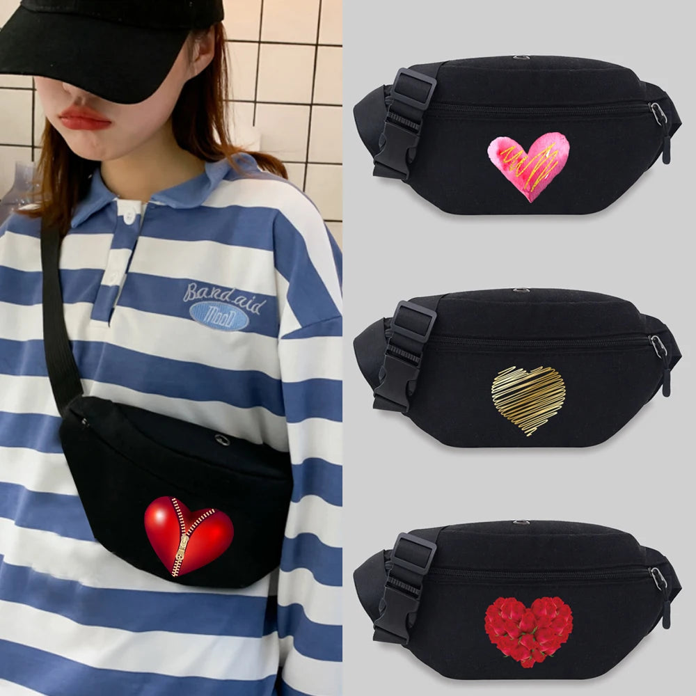 Canvas Fanny Pack Love Pattern Waist Bag