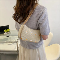 Summer Straw Woven Bag Women's Western Style Lace Flower Woven Bag
