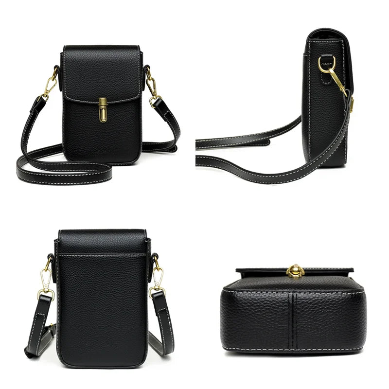 Cowhide Leather Women's Mini Messenger Bag Phone Purse Small Shoulder Bag